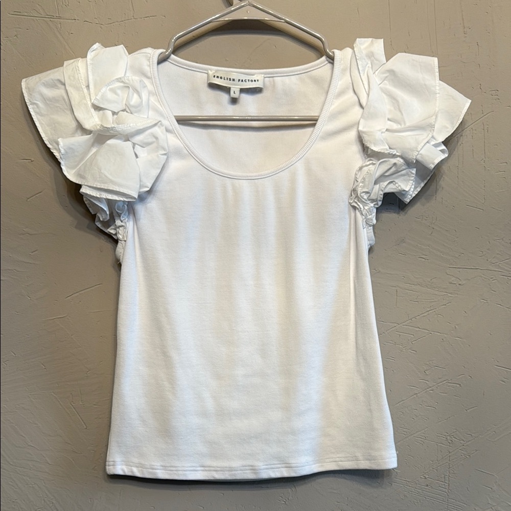 White Ruffled Sleeve Top, worn once